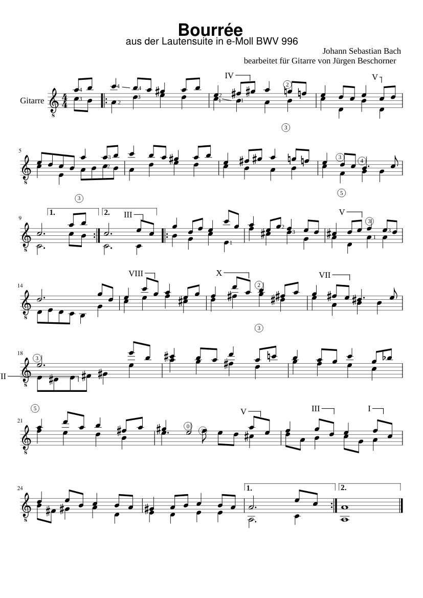 J. S. Bach Bourrée BWV 996 für Gitarre Sheet music for Guitar (Solo) |  Musescore.com