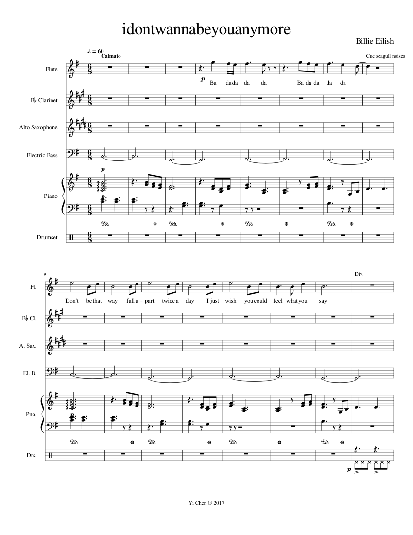 Billie Eilish idontwannabeyouanymore Sheet music for Piano, Flute