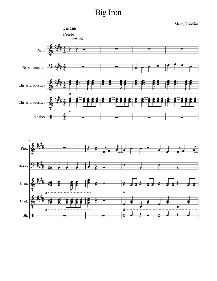 Big iron – Marty Robbins Sheet music for Piano, Guitar, Bass guitar ...