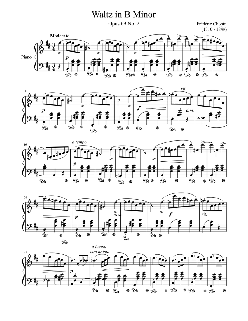 Waltz In B Minor Sheet Music For Piano (Solo) | Musescore.com