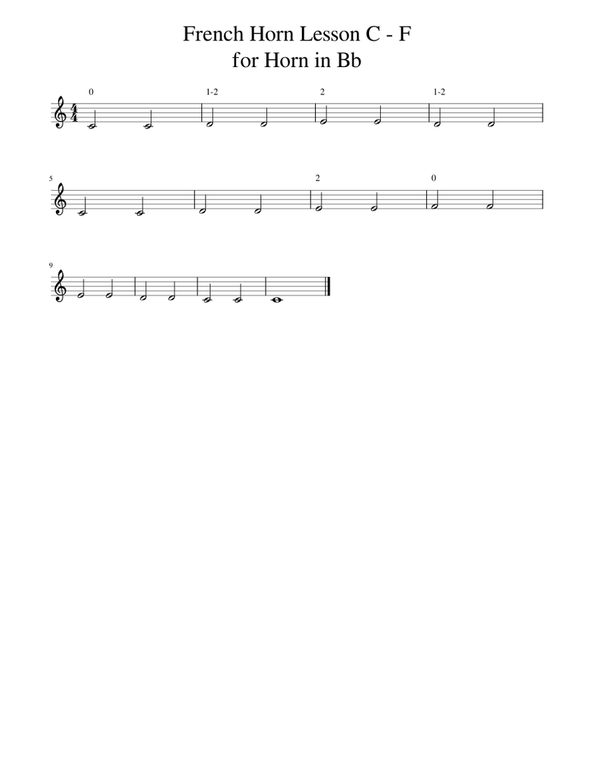 French_Horn_Lesson_CDEF_for_Horn_in_Bb Sheet music for French horn