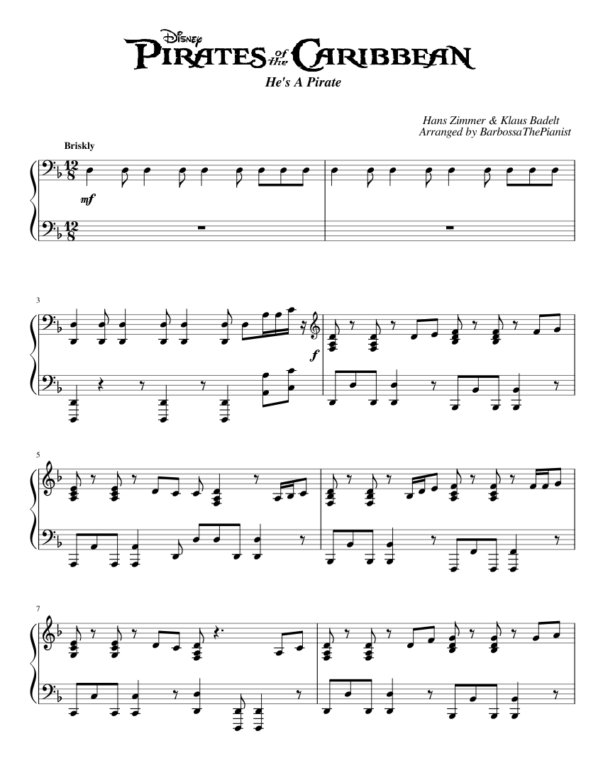 Pirates of the Caribbean The Curse of the Black Pearl - He's A Pirate |  Piano Solo Sheet music for Piano (Solo) | Musescore.com