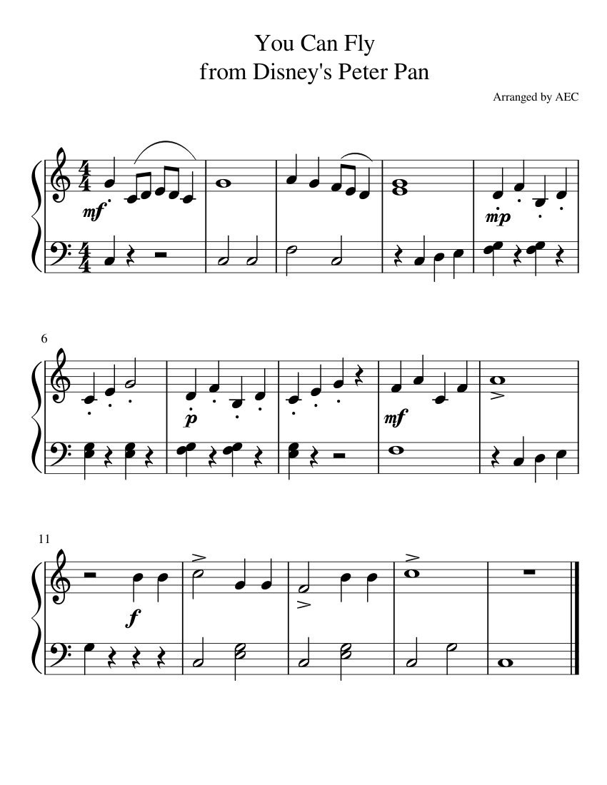 You Can Fly - Peter Pan Sheet music for Piano (Solo) | Musescore.com