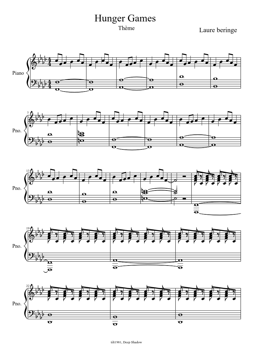Hunger Games Theme Sheet music for Piano (Solo) | Musescore.com