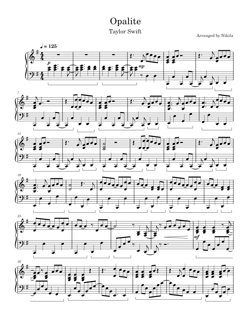 Opalite – Taylor Swift Sheet Music for Piano (Solo) | MuseScore.com