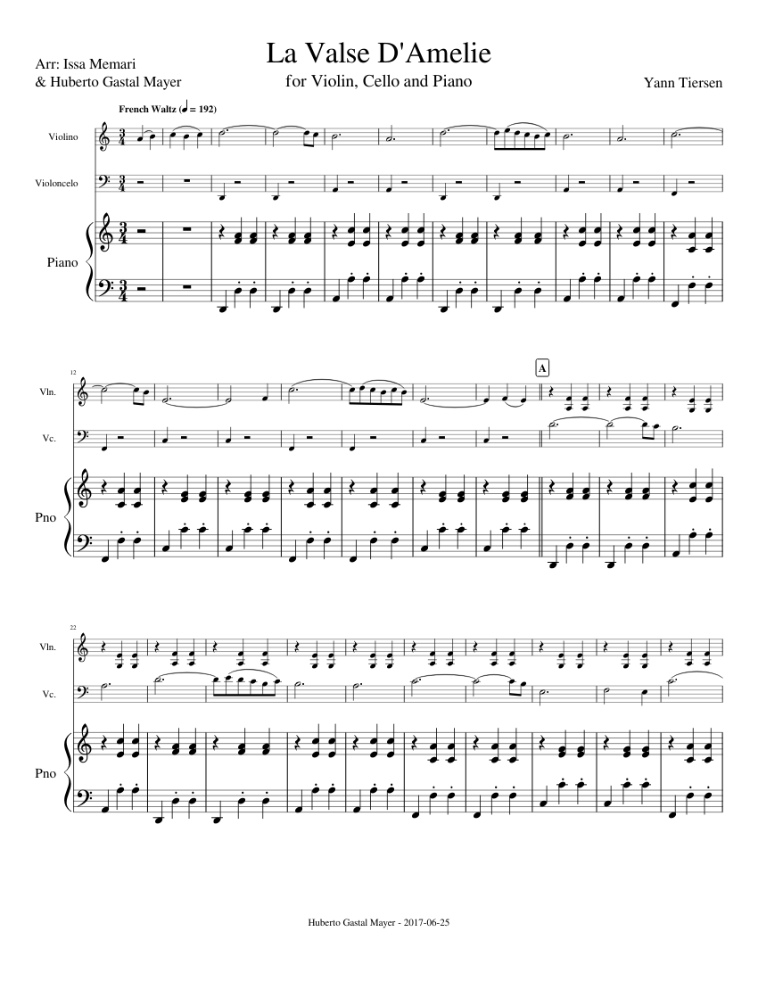 La Valse D Amelie Sheet Music For Piano Violin Cello Piano Trio Musescore Com Enjoy an unrivalled sheet music experience for ipad—sheet music viewer, score library and music store all in one app. la valse d amelie sheet music for piano