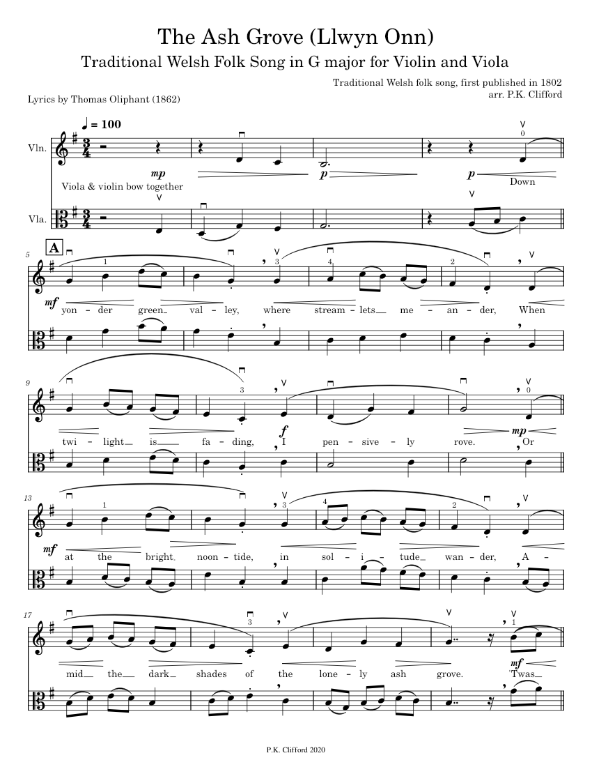 The Ash Grove (violin viola duet) Sheet music for Violin, Viola (String