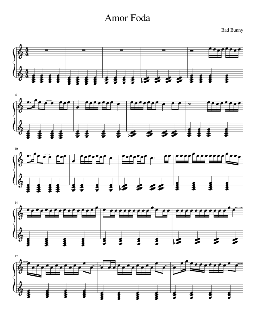 Bad Bunny - Amor Foda Sheet music for Piano (Solo) | Musescore.com