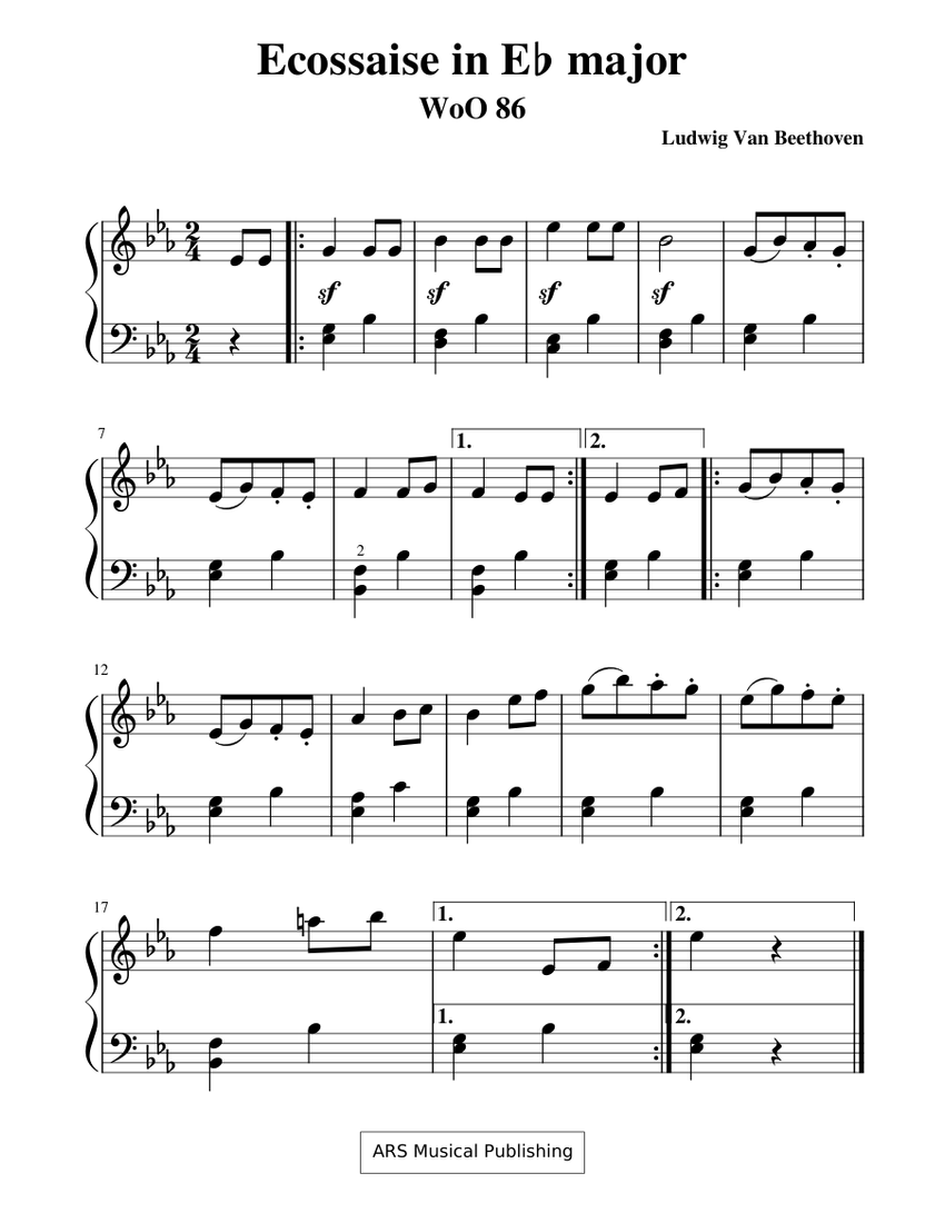 Beethoven - Ecossaise in E flat major - WoO 86 Sheet music for Piano (Solo)  | Musescore.com