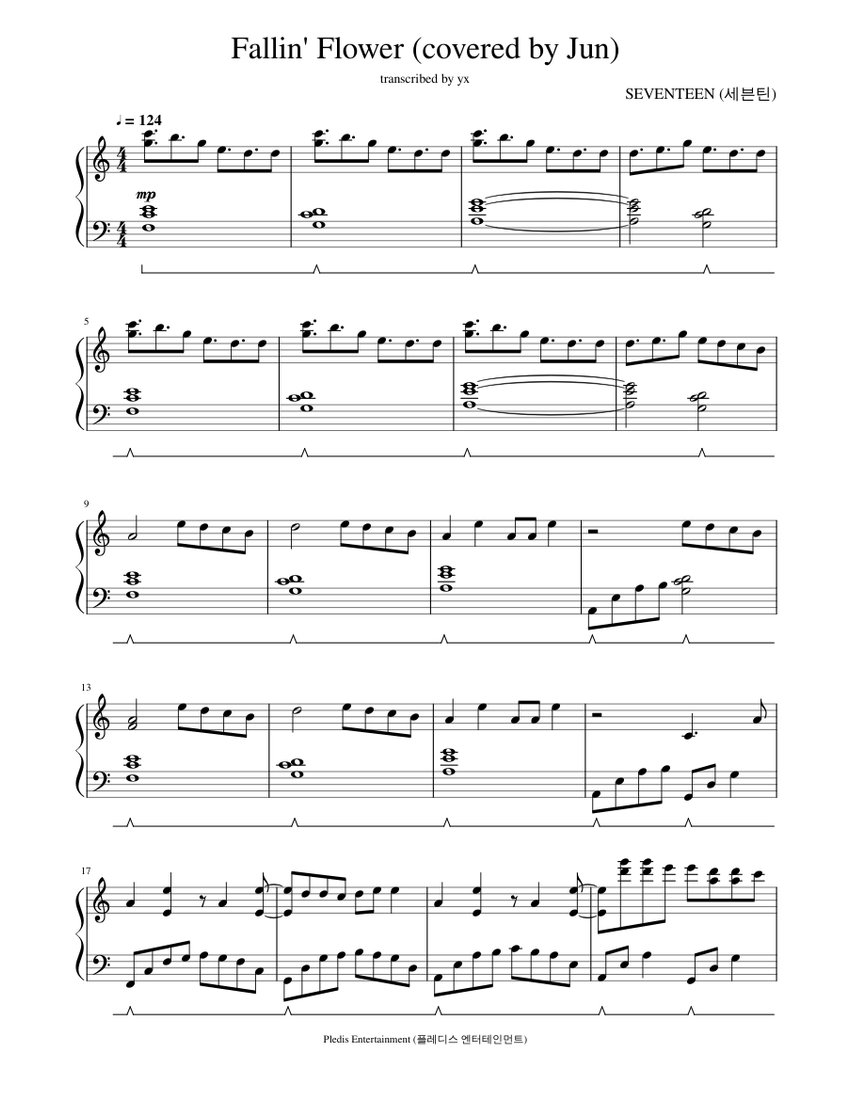 Fallin' Flower (played by Jun) – SEVENTEEN Sheet music for Piano 
