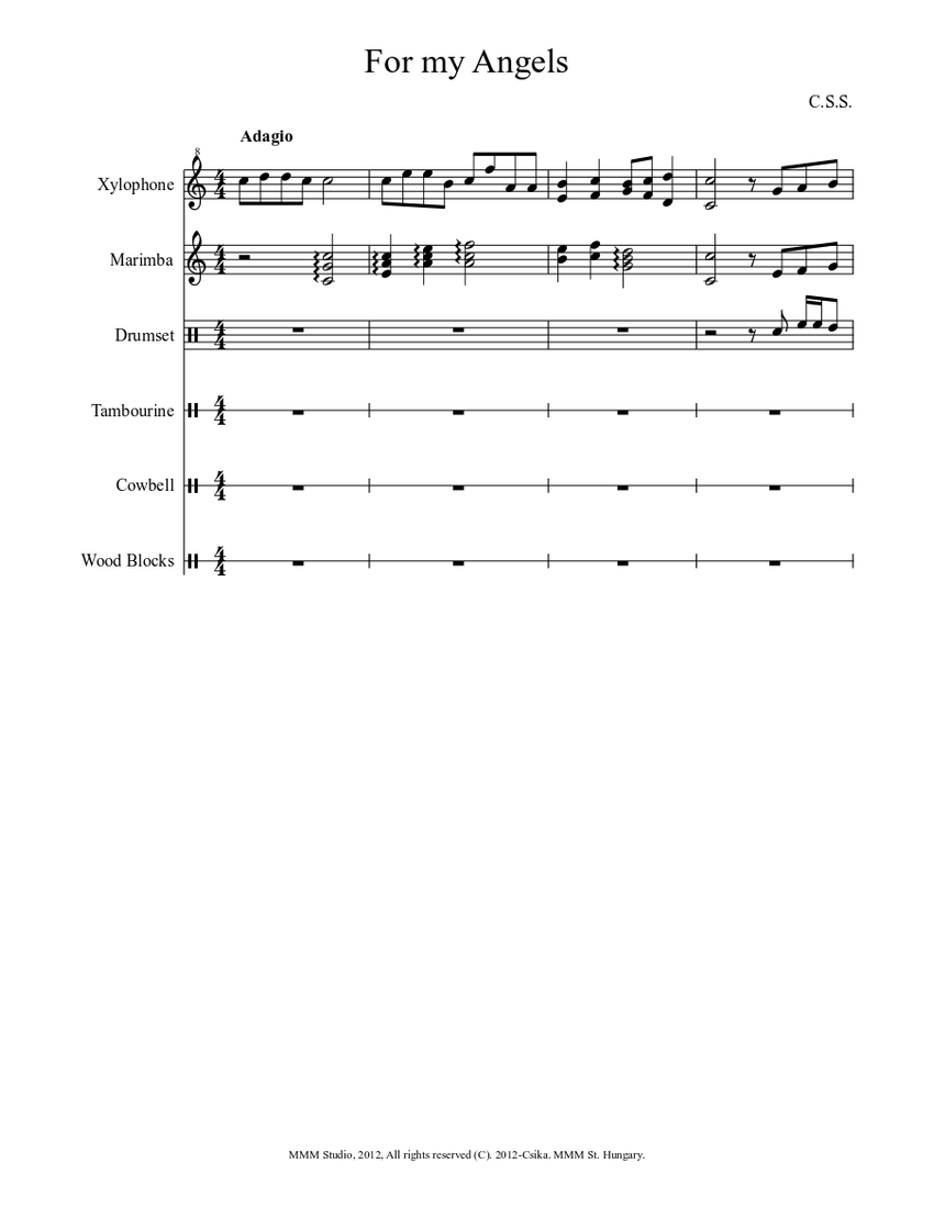 For My Angels Sheet Music For Drum Group Marimba Xylophone 