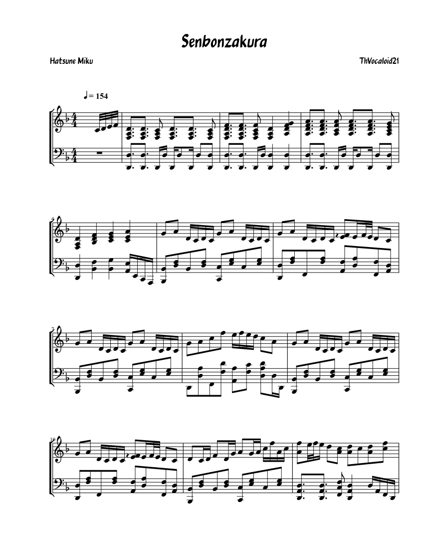 Senbonzakura Sheet Music for Piano (Piano Duo) | MuseScore.com