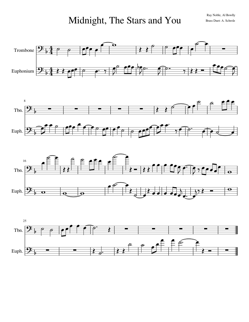 Brass Duet: Midnight, The Stars and You Sheet music for Trombone, Euphonium  (Brass Duet) | Musescore.com