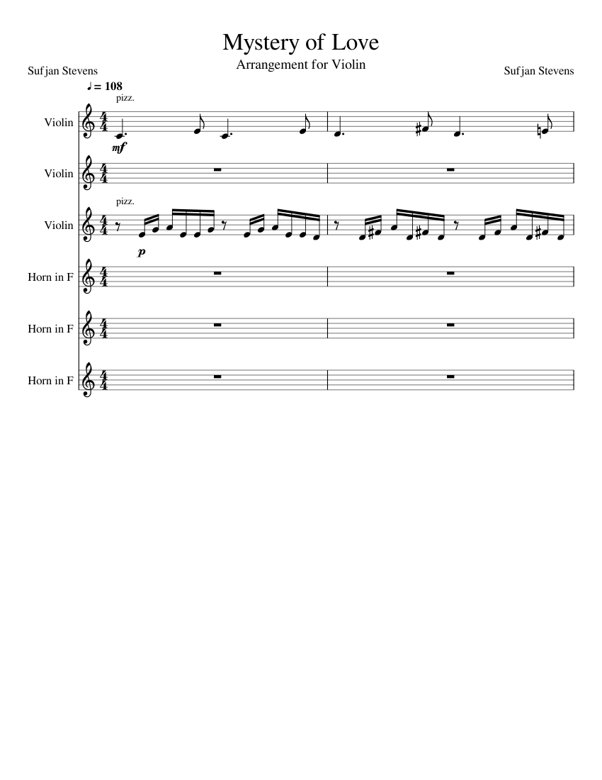 Mystery of Love Sheet music for French horn, Violin (Mixed Ensemble) |  Musescore.com