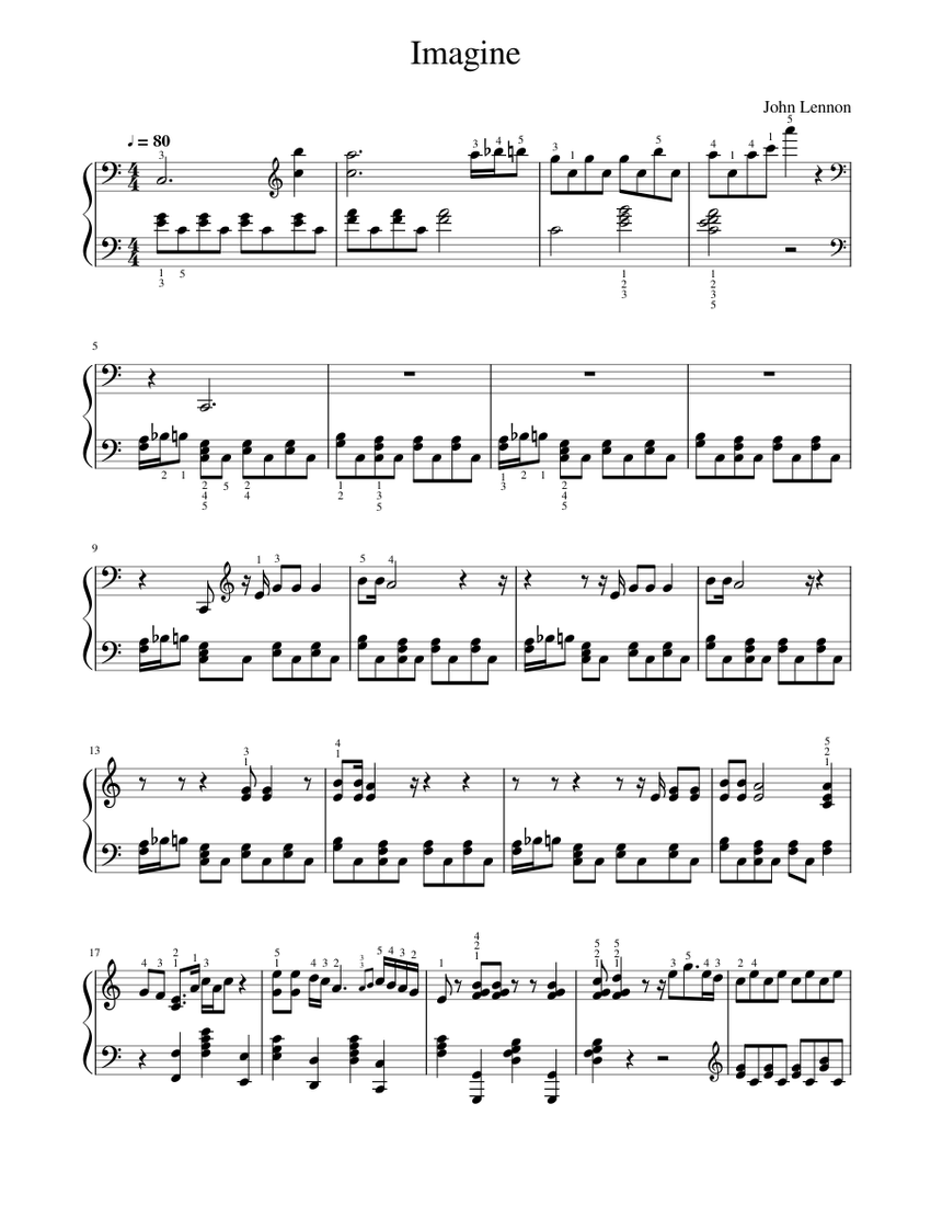 Imagine John Lennon Piano Solo Sheet music for Piano (Solo) | Musescore.com
