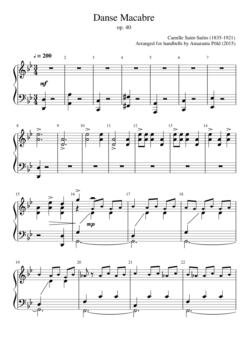Danse Macabre (for English Handbells) - Camille Saint-Saëns Sheet music for  Piano (Handbell Ensembles) | Musescore.com