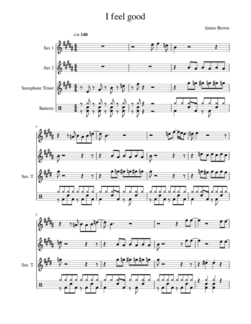 I Feel Good Sheet music for Saxophone alto, Saxophone tenor, Drum group ...