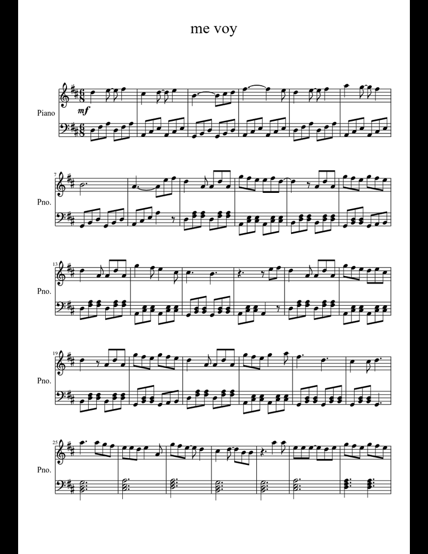 Me Voy Julieta Venegas Piano Sheet Music For Piano (Solo) | Musescore.com