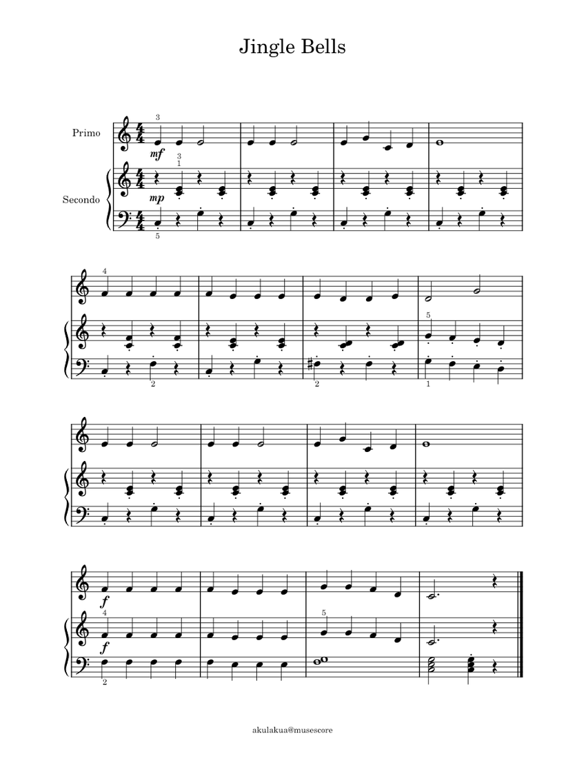 Jingle Bells - Piano Duet Sheet music for Piano (Piano Four Hand) |  Musescore.com