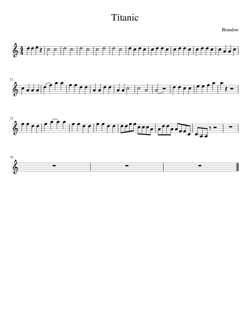 titanic theme song sheet music for violin