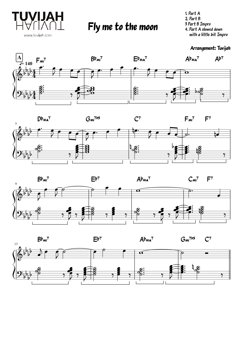 Fly me to the moon (Arrangement) Sheet music for Piano (Solo) Easy |  Musescore.com