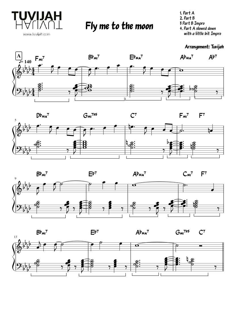 Fly me to the moon (Arrangement) Sheet music for Piano (Solo) |  Musescore.com