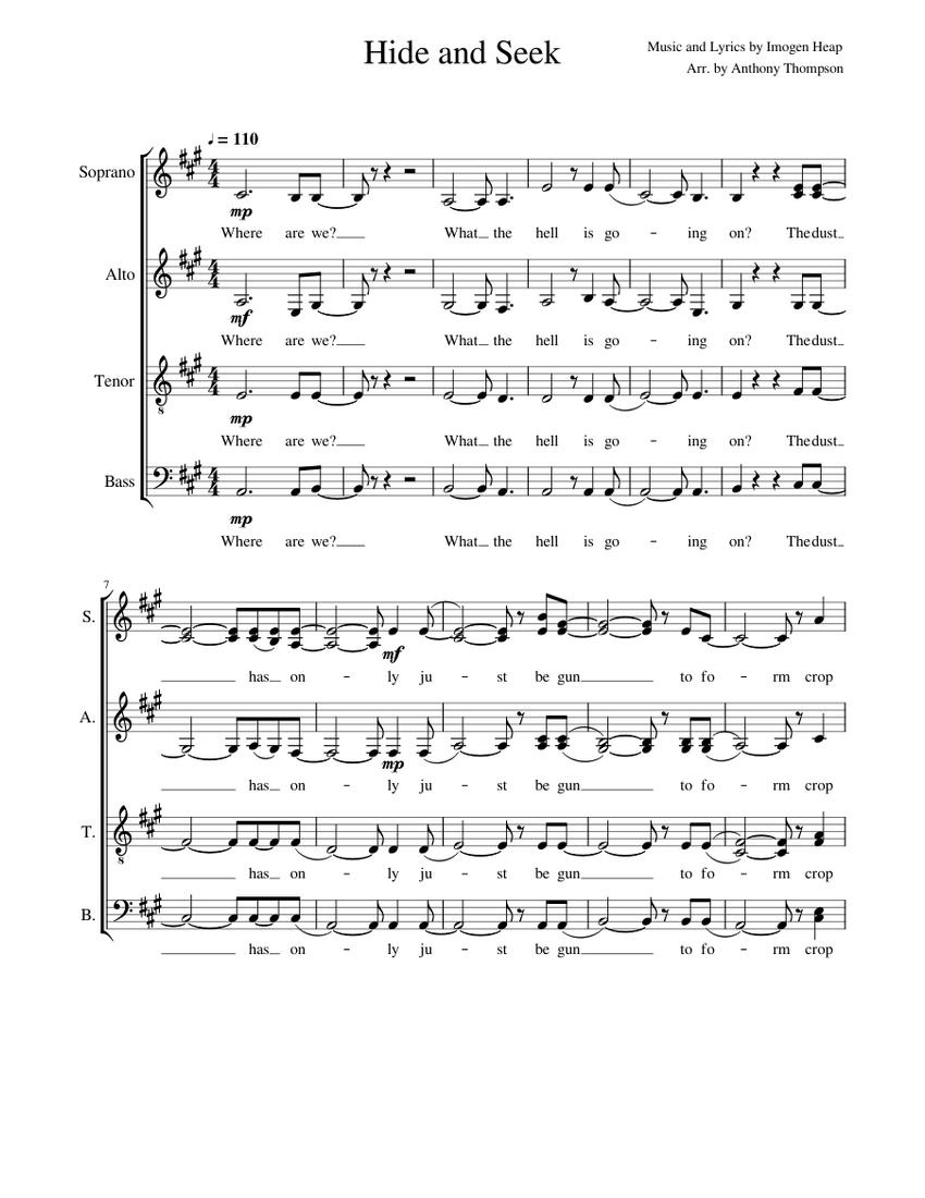 Hide and Seek by Imogen Heap SATB A Cappella Sheet music for Soprano, Alto,  Tenor, Bass voice (Choral) | Musescore.com