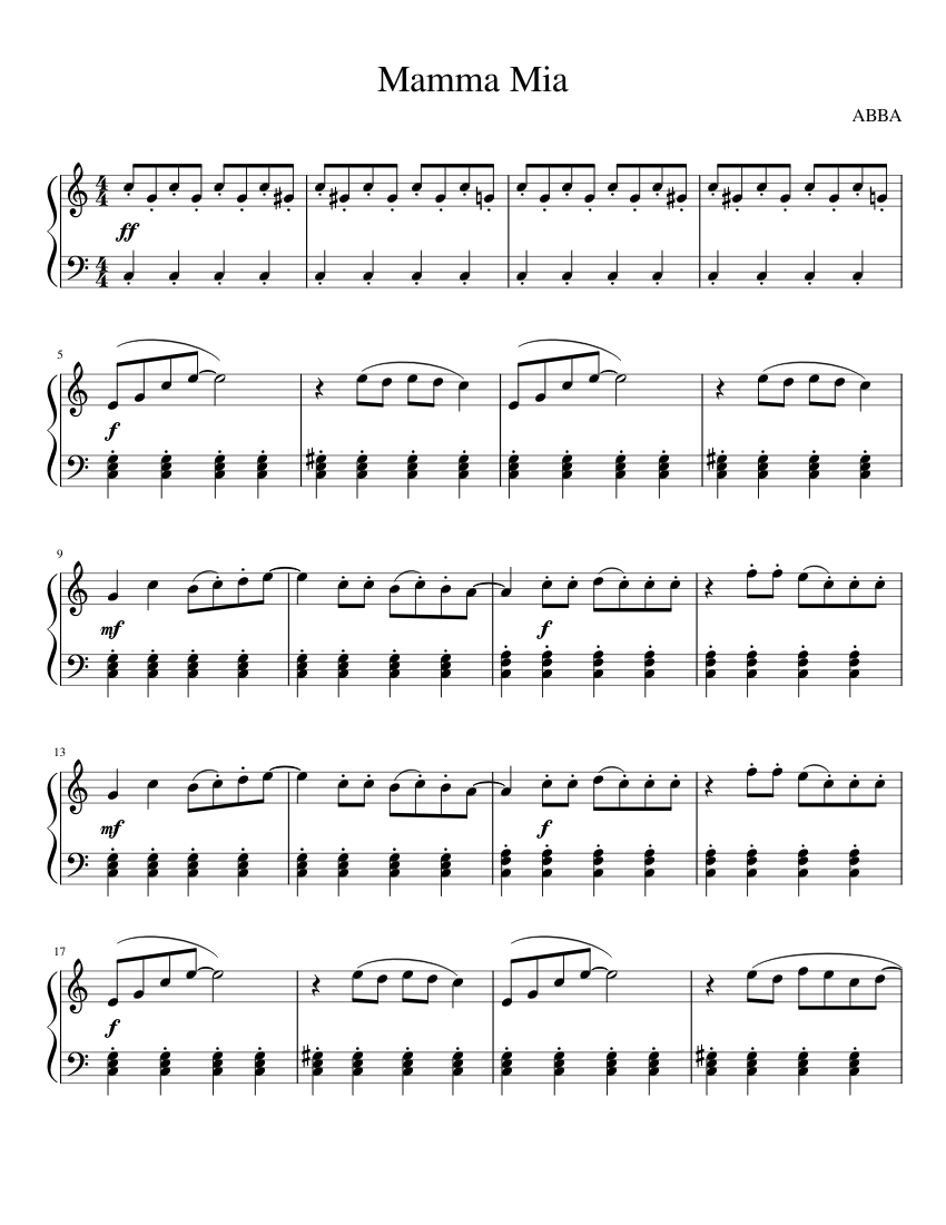 ABBA Mamma Mia Easy Piano