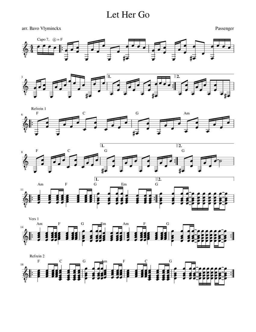 Let Her Go, Passenger Sheet music for Guitar (Solo) | Musescore.com