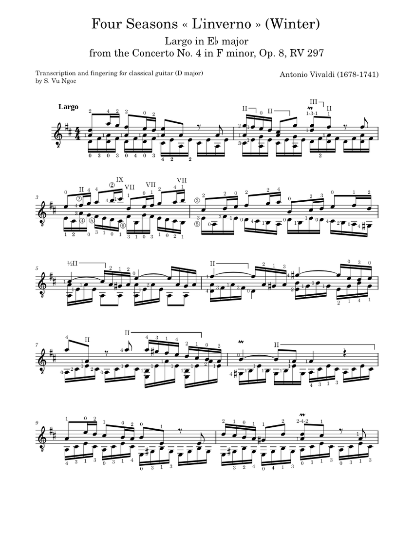 The Four Seasons (Winter II) for classical guitar - Antonio Vivaldi ...