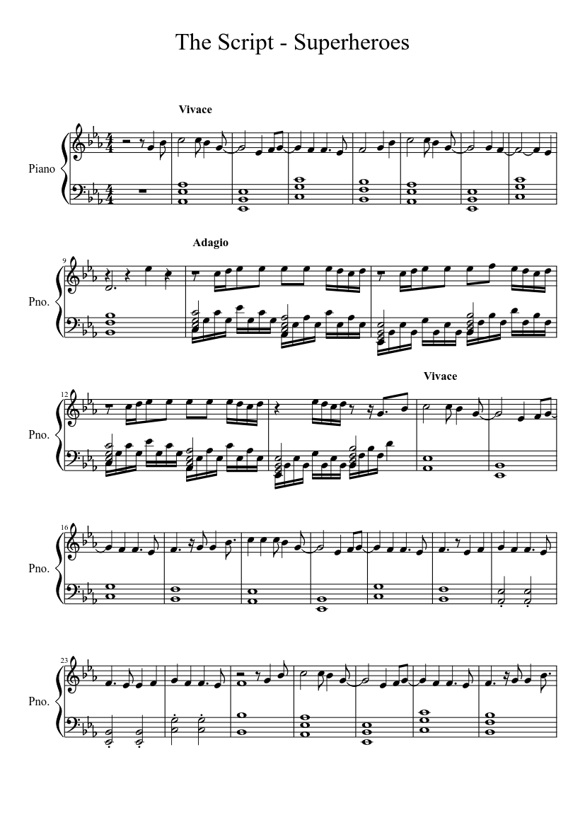 The Script - Superheroes Sheet music for Piano (Solo) | Musescore.com
