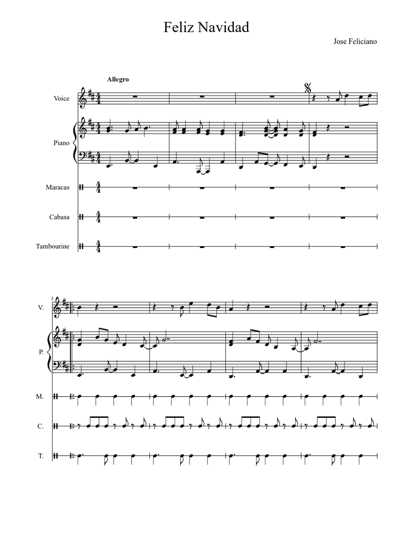 Feliz Navidad Sheet Music For Piano Voice Other Piano Voice Musescore Com