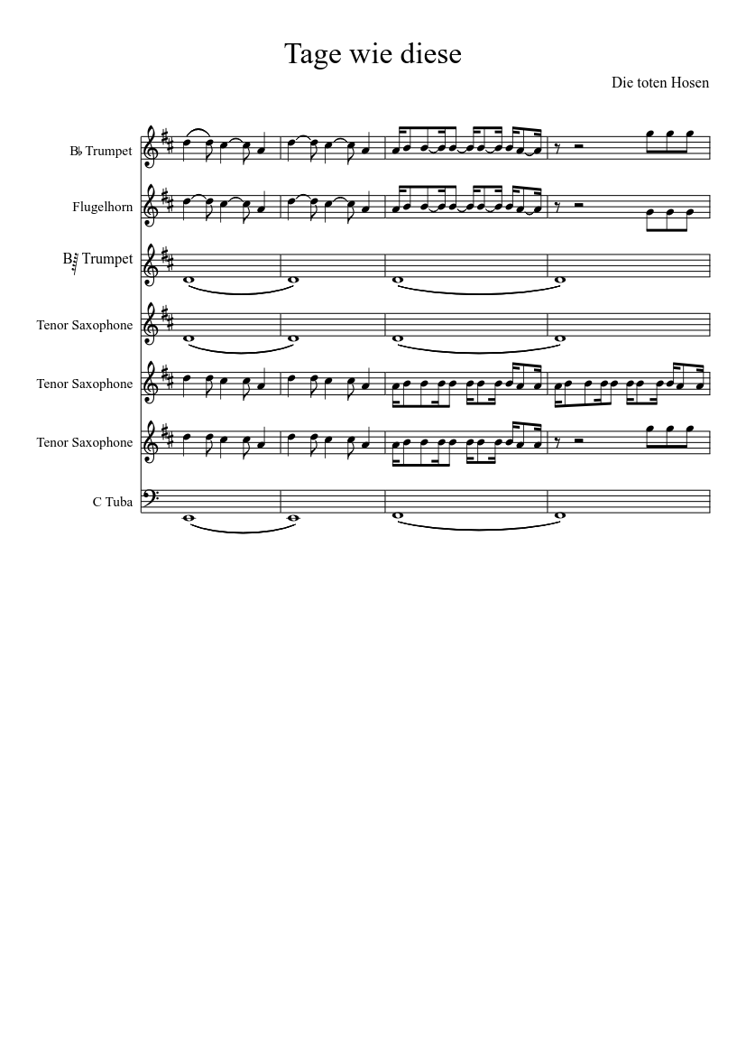 Tage wie diese Sheet music for Tuba, Trumpet other (Mixed Trio) |  Musescore.com
