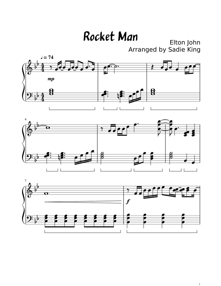 Elton John - Rocket Man - Easy piano Sheet music for Piano (Solo) |  Musescore.com