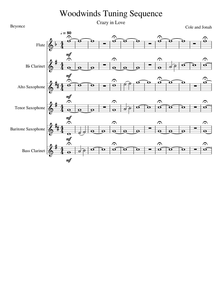 Chs Woodwinds Tuning Sequence Sheet Music For Flute Clarinet In B Flat Saxophone Alto Saxophone Tenor More Instruments Woodwind Ensemble Musescore Com