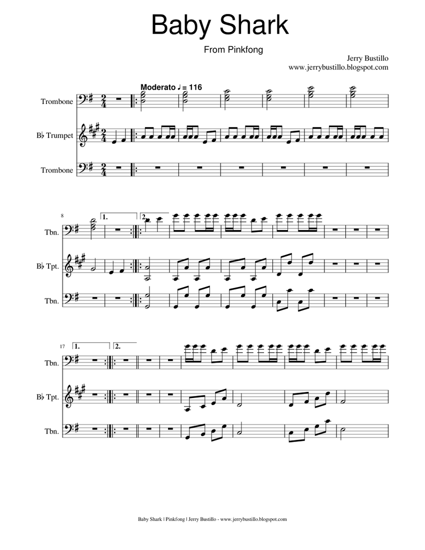 Baby Shark Sheet music for Trumpet (In B Flat), Trombone (Mixed Trio