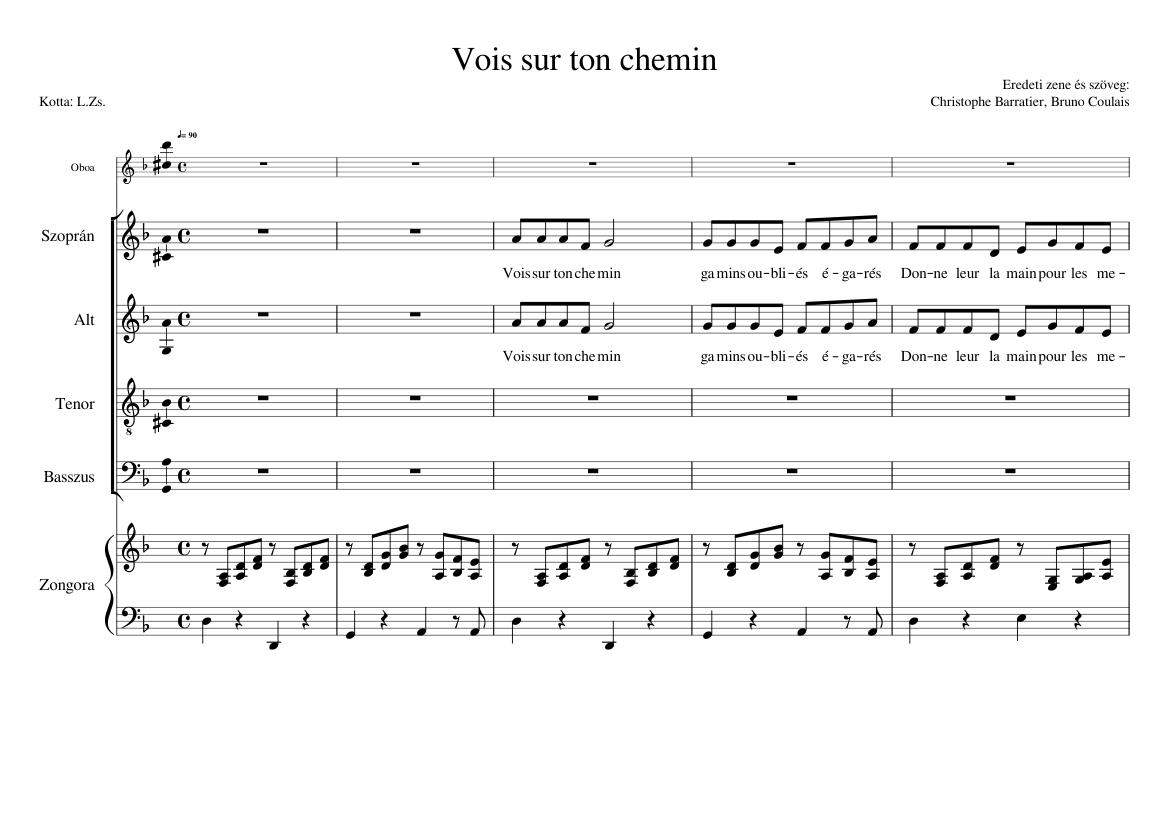 Vois sur ton chemin SATB Sheet music for Piano, Soprano, Alto, Tenor & more  instruments (Piano Sextet) | Musescore.com