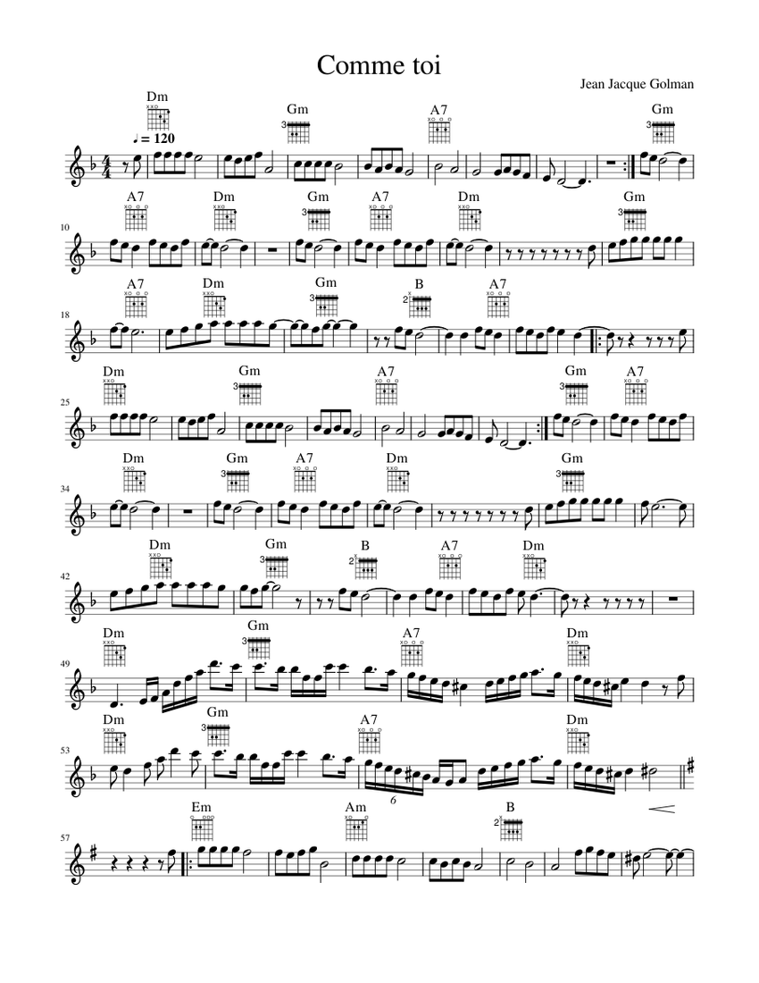 Comme toi Jean Jacques Golman Sheet music for Violin (Solo) | Musescore.com
