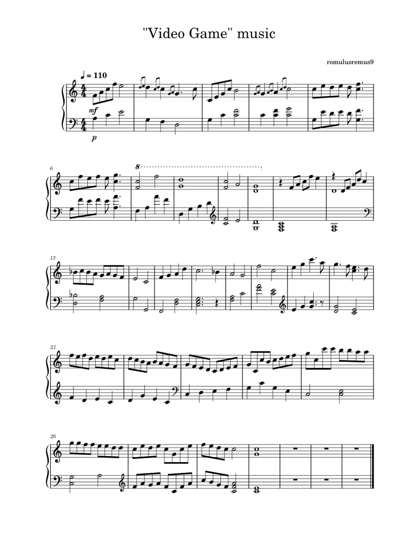 Video Game music -romulusremus9 Sheet music for Piano (Solo ...