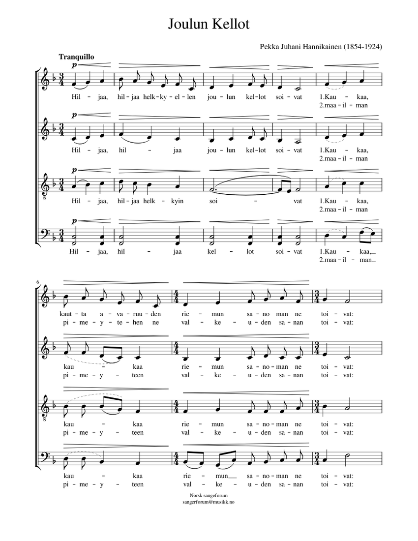 Joulun Kellot Sheet Music For Soprano Alto Tenor Bass Voice Choral joulun-kellot-sheet-music-for-soprano-alto-tenor-bass-voice-choral