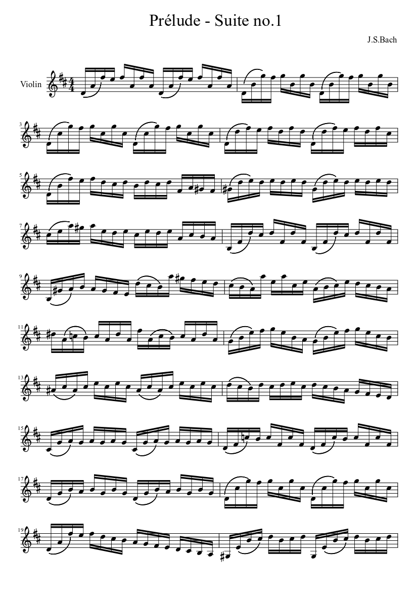 Prélude - Suite no.1 J.S. Bach (violon) Sheet music for Violin (Solo) |  Musescore.com