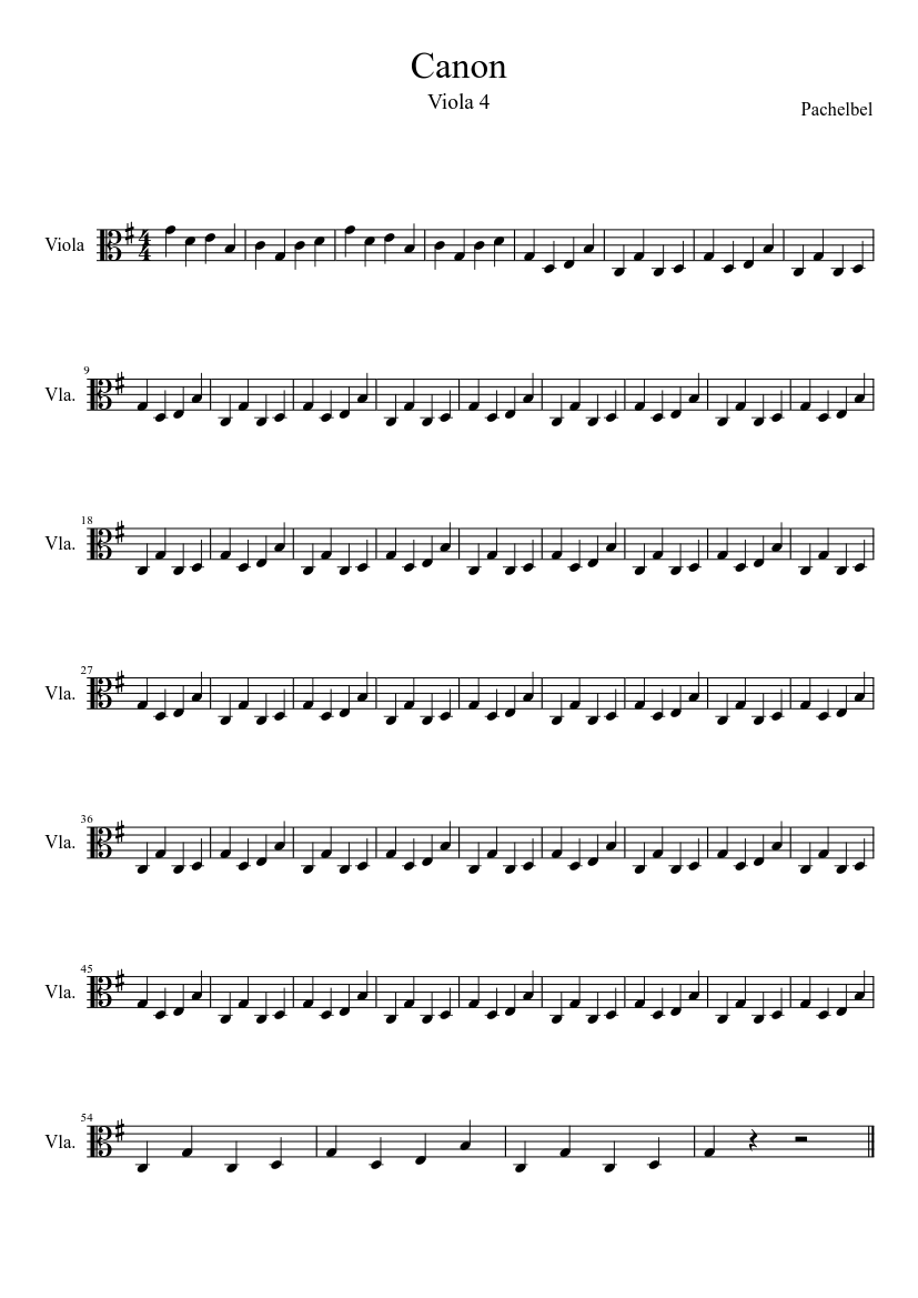 Canon (Pachelbel) Viola 4 Sheet music for Viola (Solo) | Musescore.com