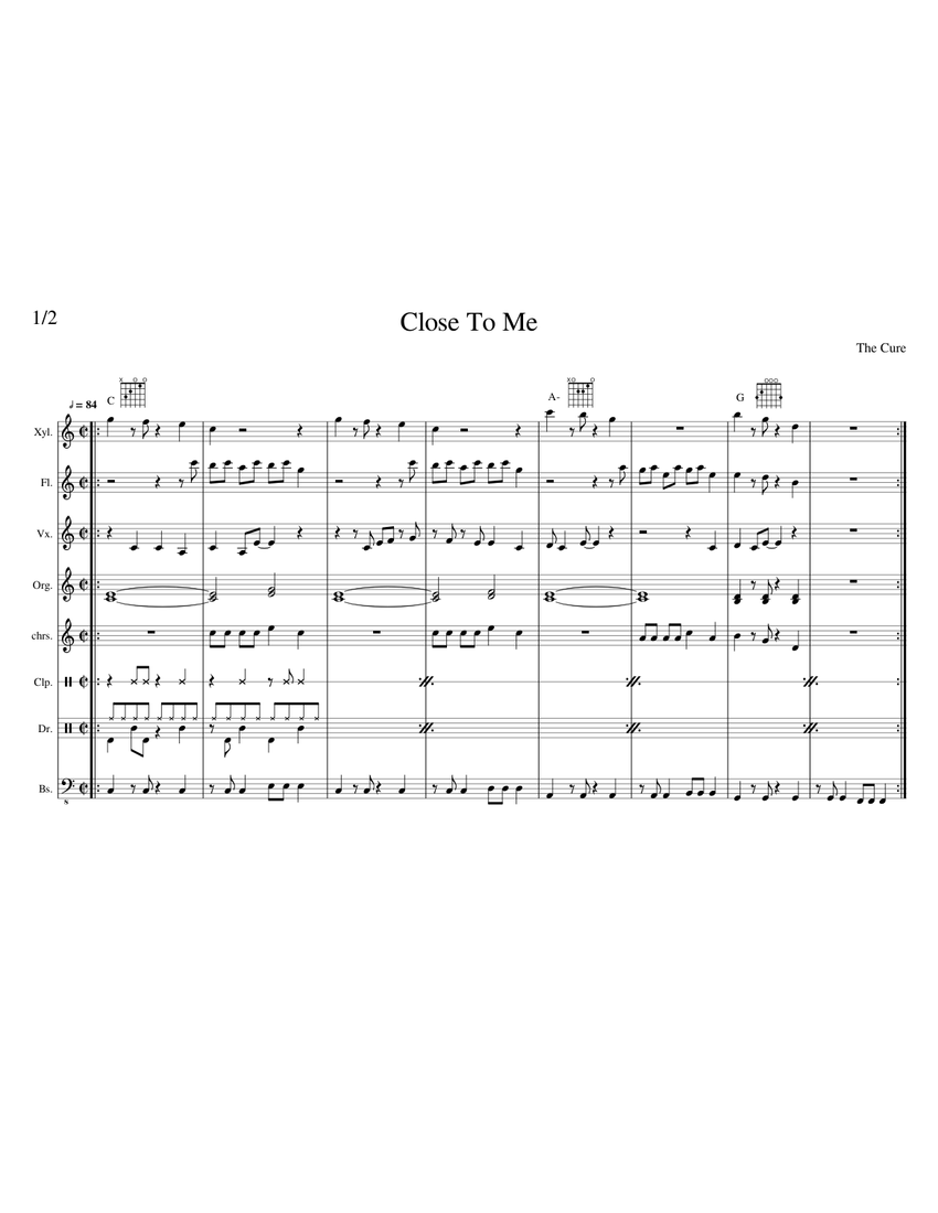 Close To Me - The Cure Sheet music for Violin, Flute, Drum Group, Bass ...