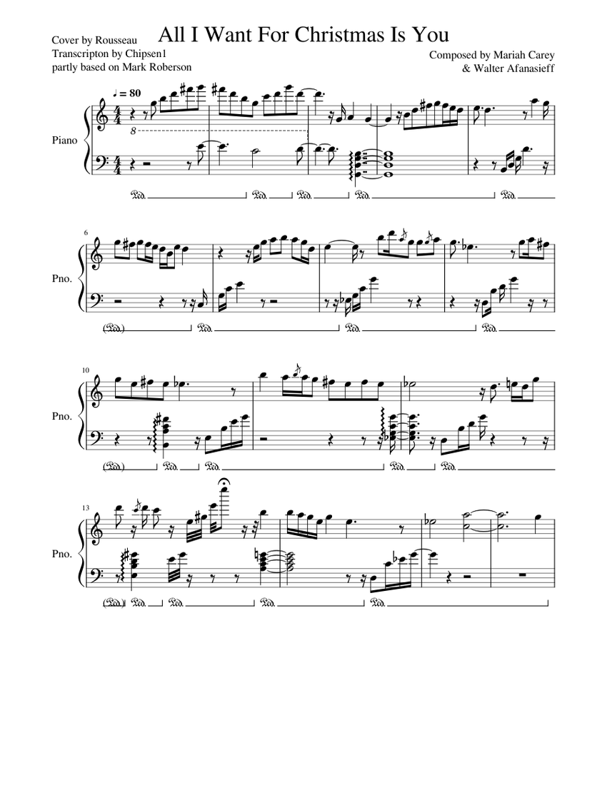 All I Want For Christmas Is You (4 Hands) - Cover by Rousseau Sheet music  for Piano (Piano Four Hand) | Musescore.com