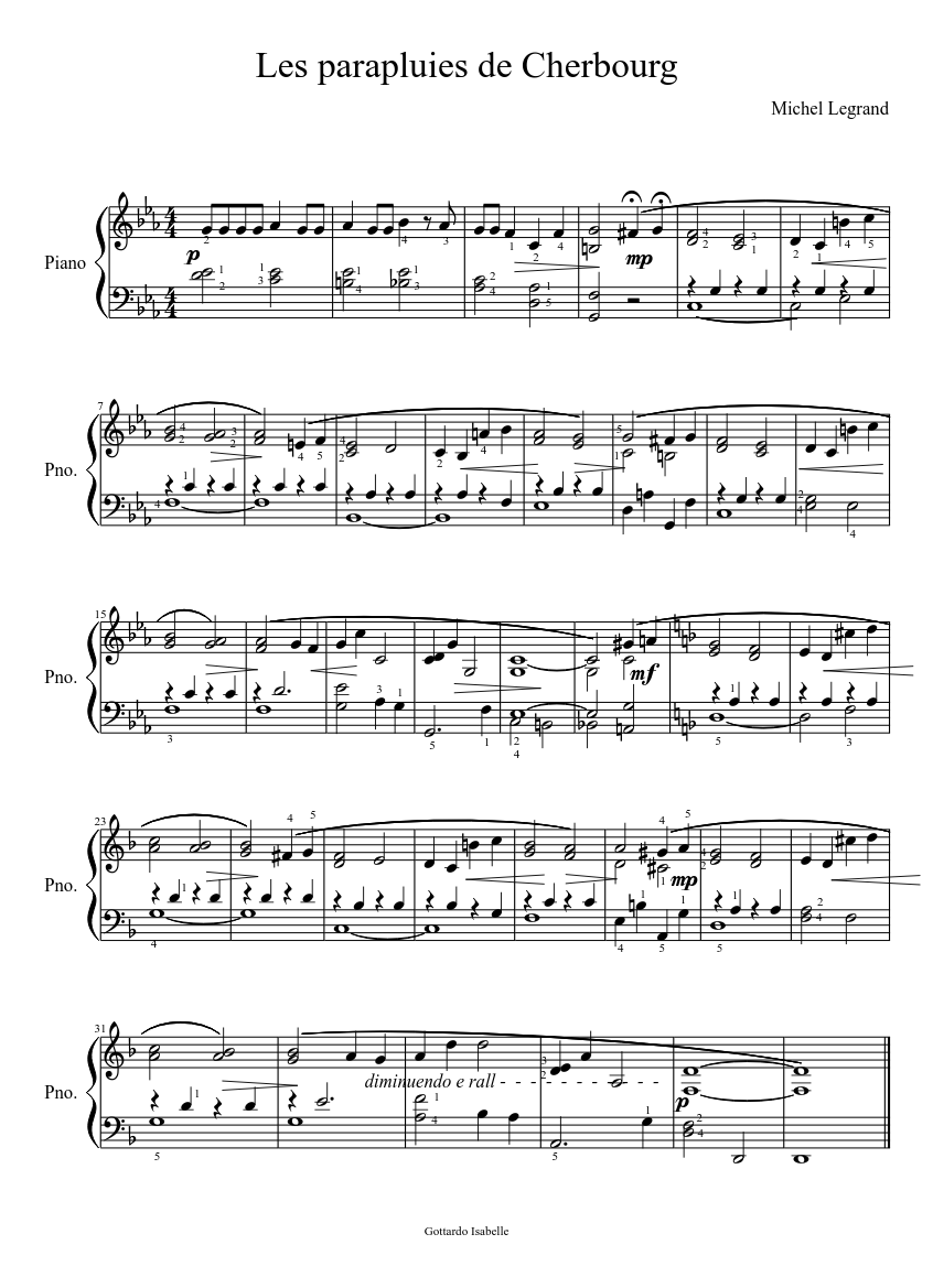 Les parapluies de Cherbourg Sheet music for Piano (Solo) | Musescore.com