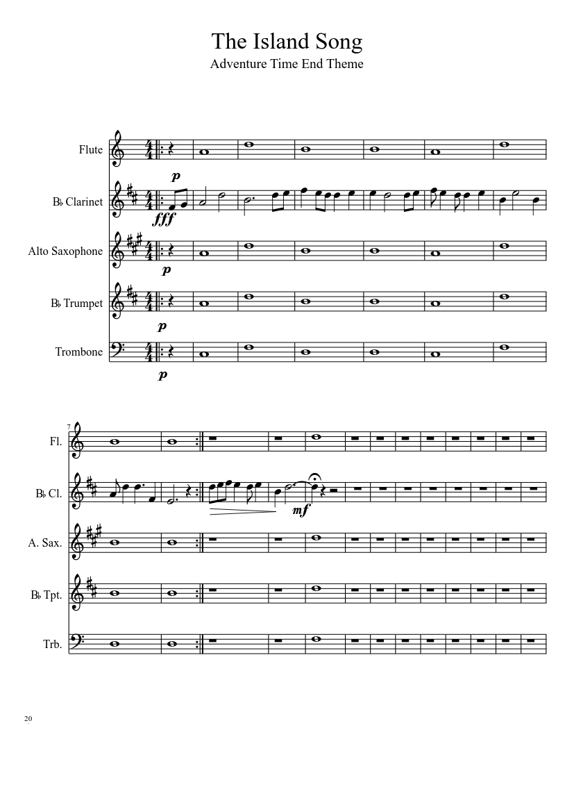 The Island Song Sheet Music For Trombone Flute Trumpet Clarinet Mixed Quartet Musescore Com