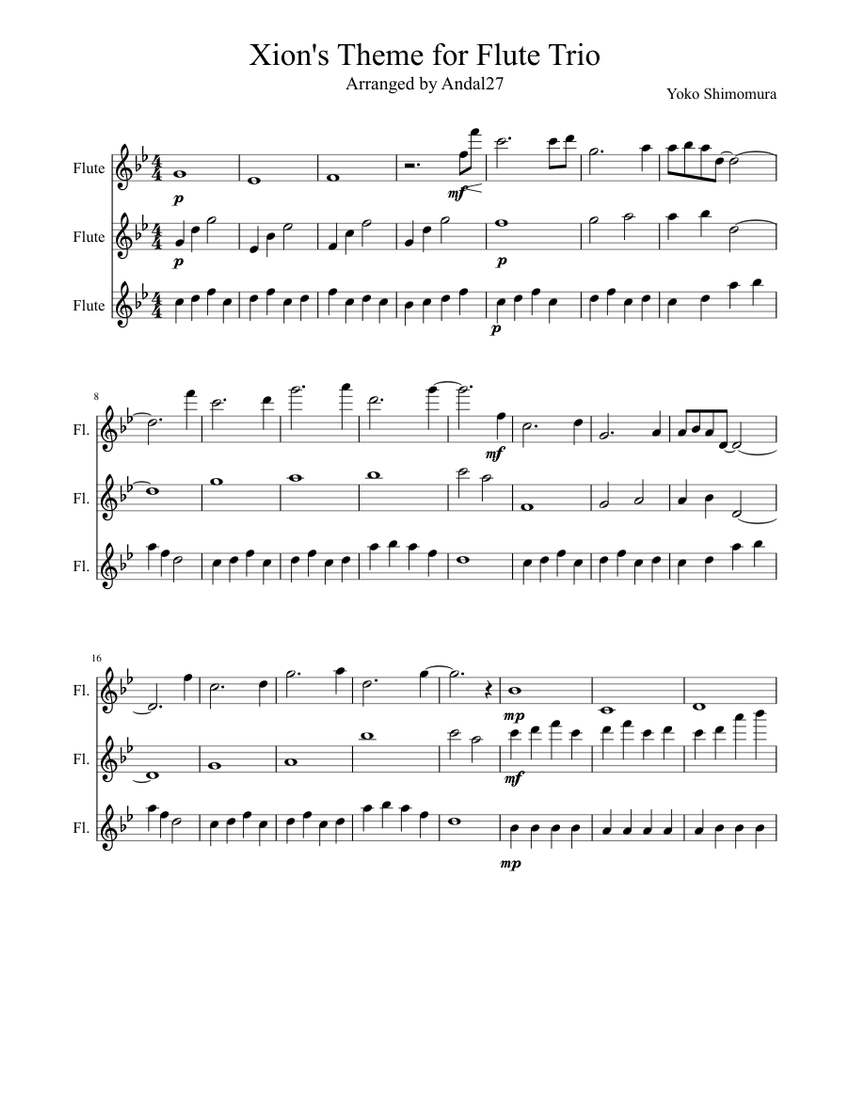 Xion's Theme for Flute Trio Sheet music for Flute (Mixed Trio) |  Musescore.com