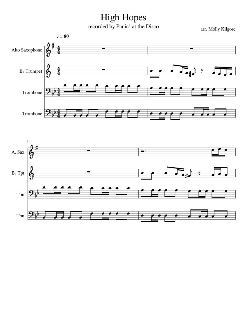 High Hopes Sheet Music For Trombone, Saxophone Alto, Trumpet In B-flat ...