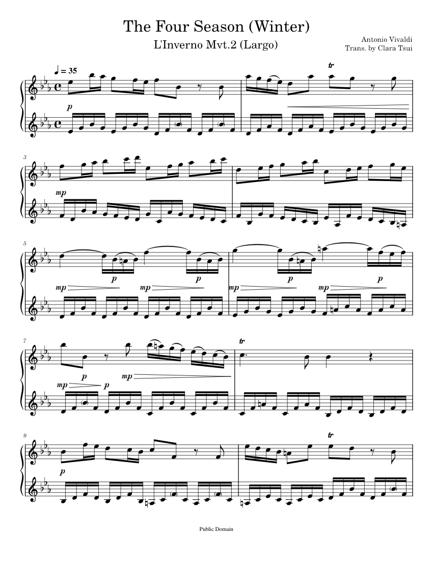 The four seasons - winter – Antonio Vivaldi Sheet music for Piano (Solo ...