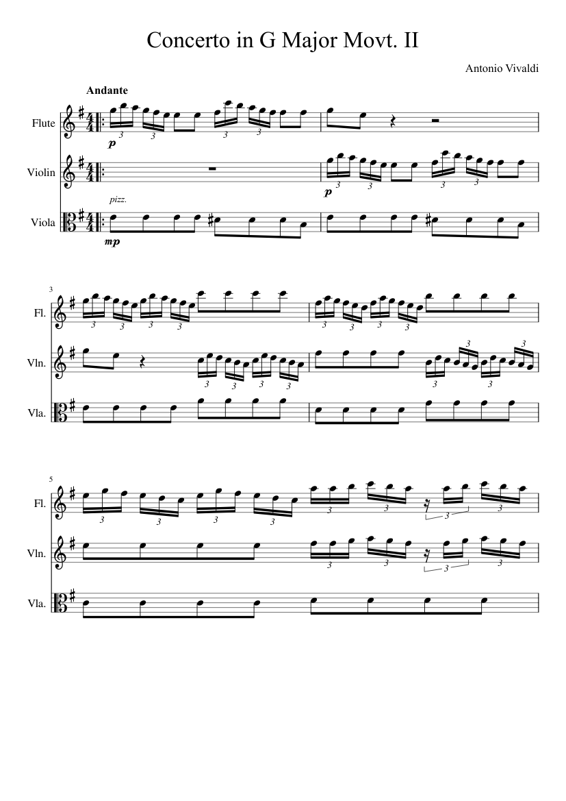 Vivaldi - Concerto for Two Mandolins and Strings - Arranged for a  Performance Sheet music for Flute, Violin, Viola (Mixed Trio) |  Musescore.com
